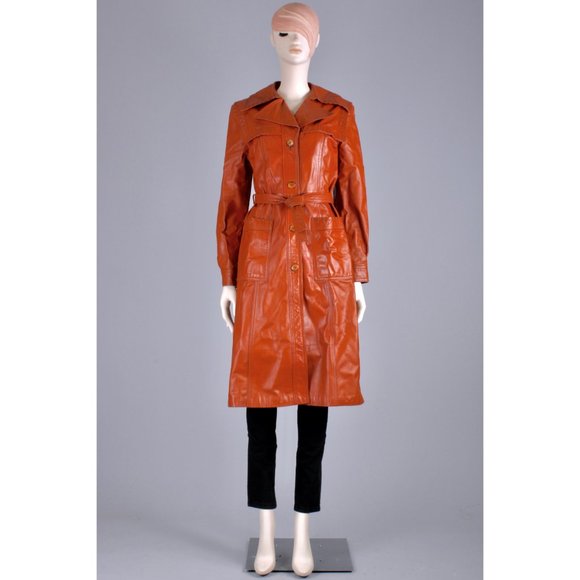 M Vintage 70s Lambskin Leather Mod Trench Coat - Picture 2 of 12